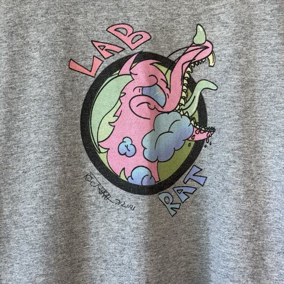 Vintage Y2K Lab Rat Anime Cartoon Graphic Baby Tee T-Shirt - Gray Wms Small - Picture 3 of 11